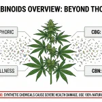 Infographic overview of cannabinoids beyond THC and CBD including CBG for focus and CBN for sleep with a warning against synthetic chemicals.