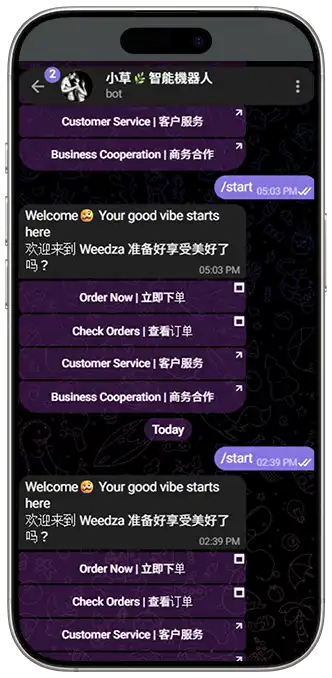 Weedza Telegram ordering bot Order Now guide