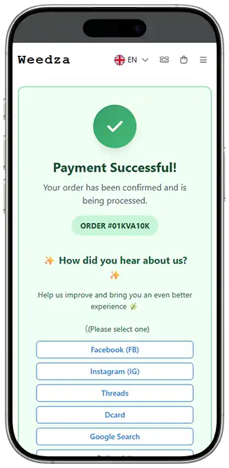 Weedza payment successful and order completed guide