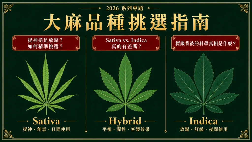 大麻品種挑選指南系列圖，如何精準挑選